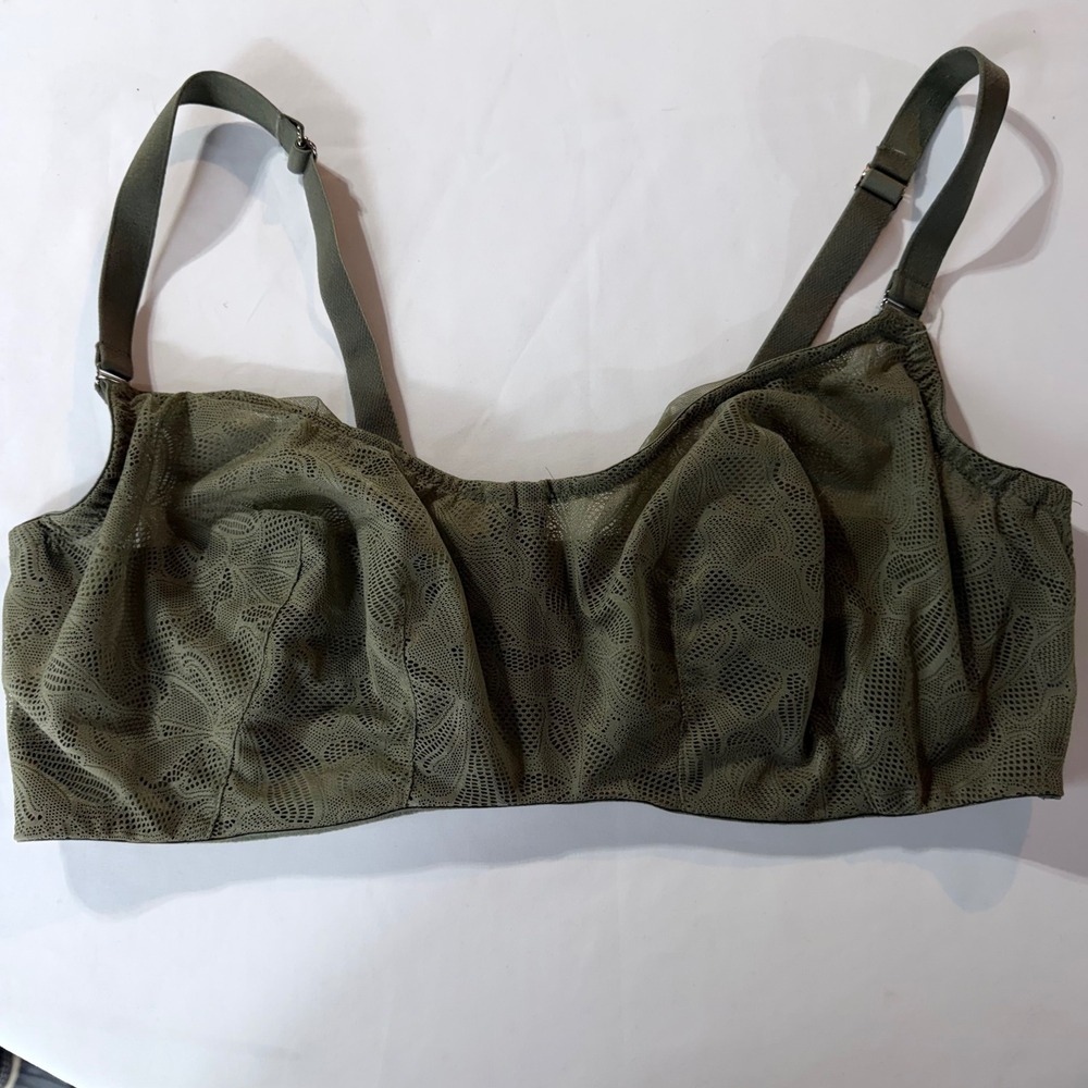 Cacique Olive Green Geometric Lace Unlined Underwire Bra 44DD Full Coverage